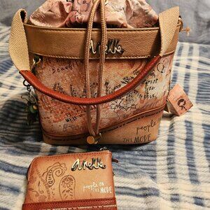 Anekke Flowers Crossbody Bag with Rope Closure and Wallet